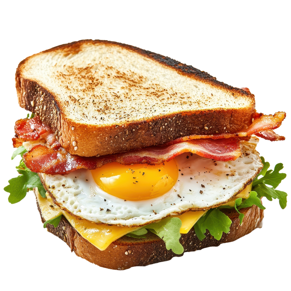 delicious bacon cheese and egg sandwich isolated on a transparent background perfect for breakfast or brunch sandwich with bacon cheese and egg isolated on free png